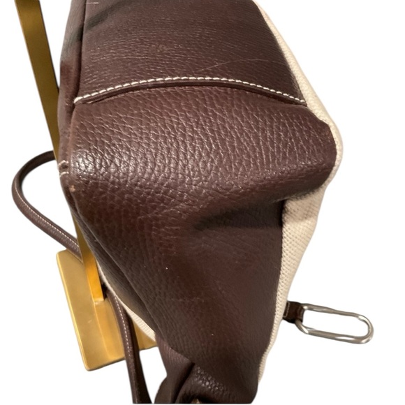 EUC Furla Canvas and  Pebble Leather Shoulder Bag Cream Brown Crossbody Bag - Picture 3 of 11